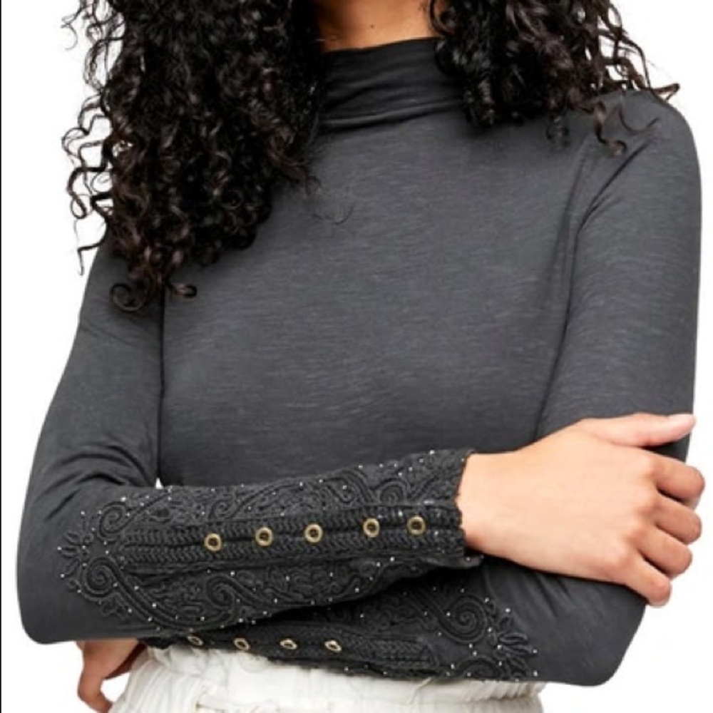 Free People top with embellished sleeves NWT